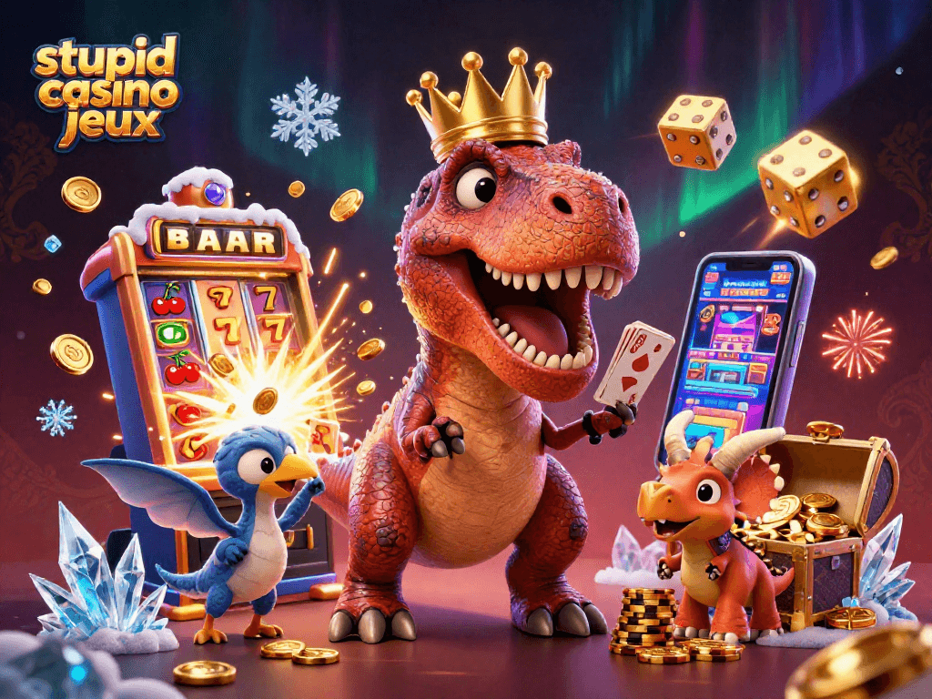 Jouez et gagnez avec stupid casino jeux dans une illustration ludique de casinos 3D.